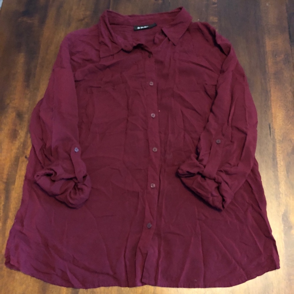Burgundy button down top
